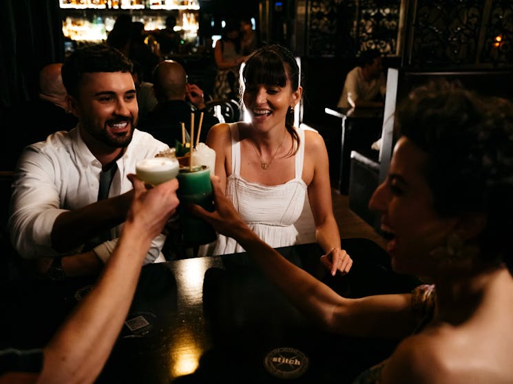 Guests enjoying cocktails at the Stitch Bar Buenas Noches Long Lunch event, Sydney CBD