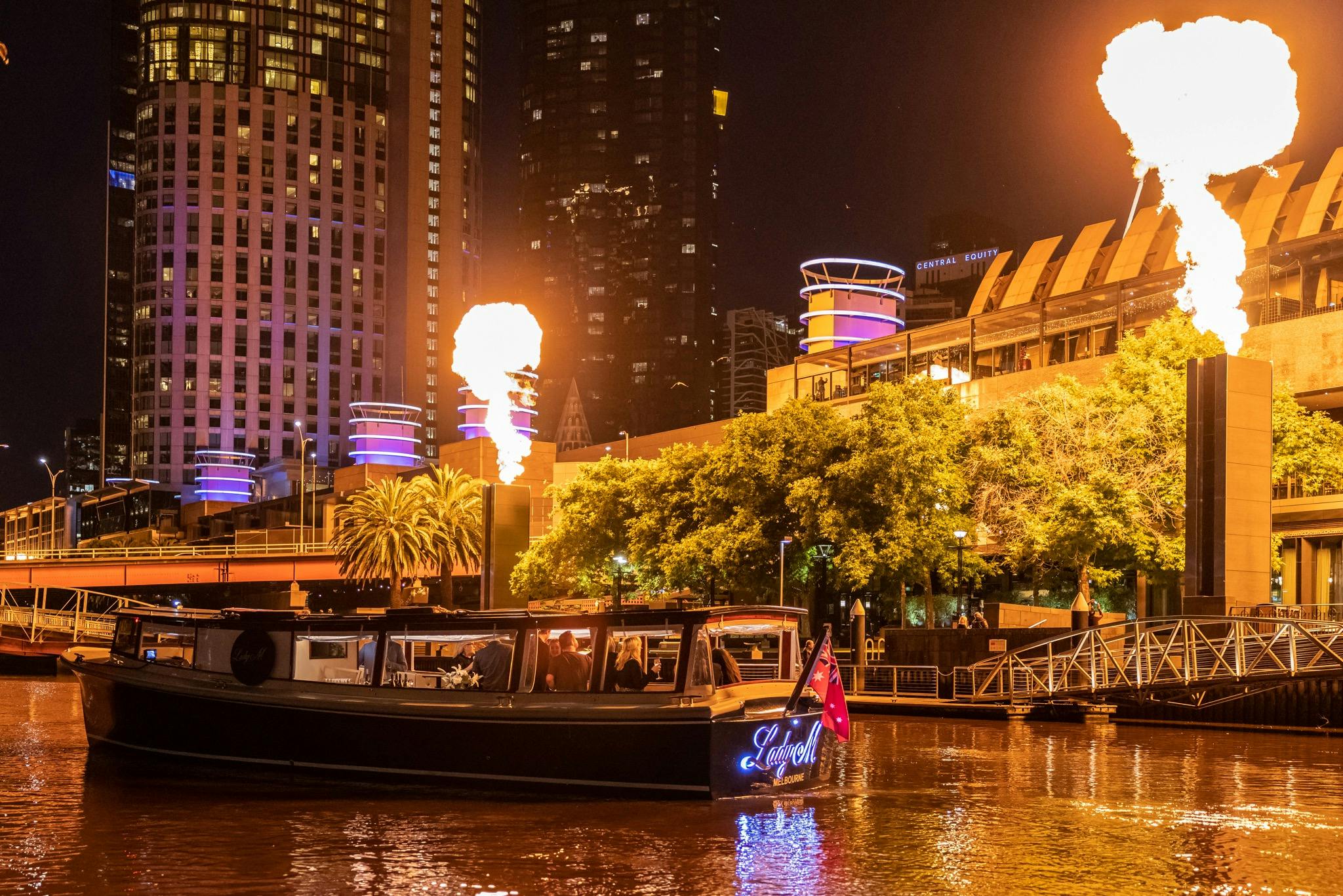 Crown Casino flames Yarra River