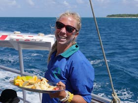 Fresh fruit platter served on Ocean Free on sail from Green Island back to Cairns
