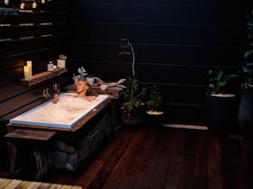 Outdoor bath, local wine