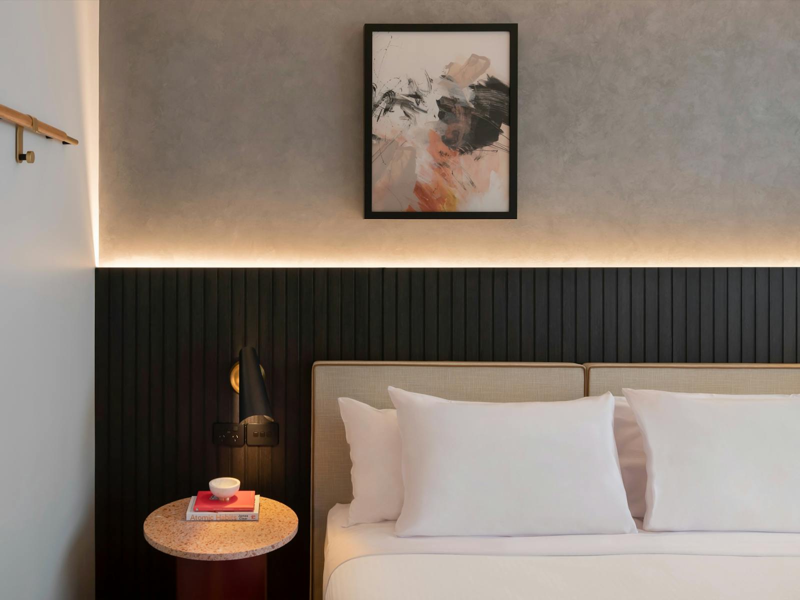 Close- up shot of Bed and side table