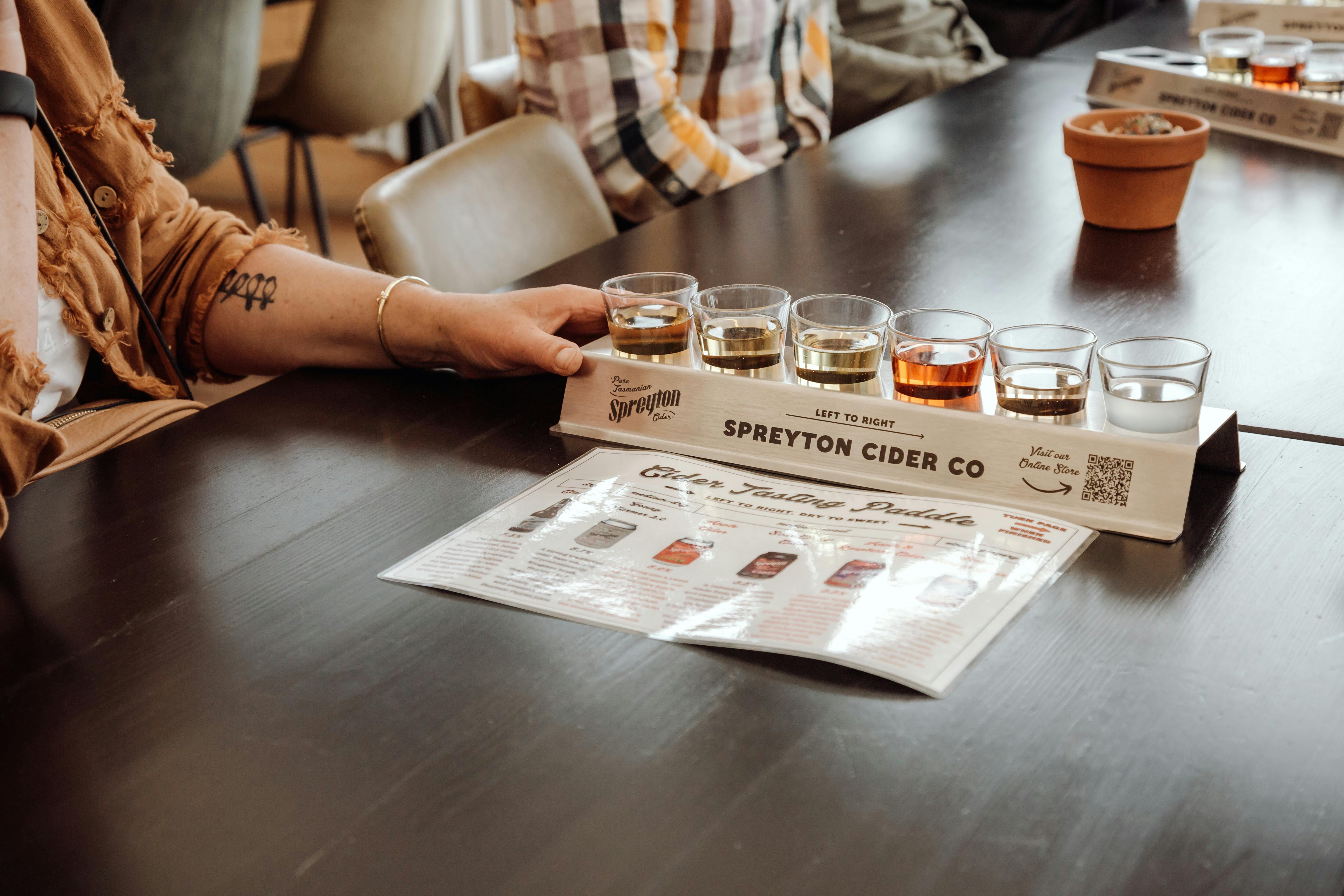 Included on this tour is a tasting paddle from Spreyton Cider.