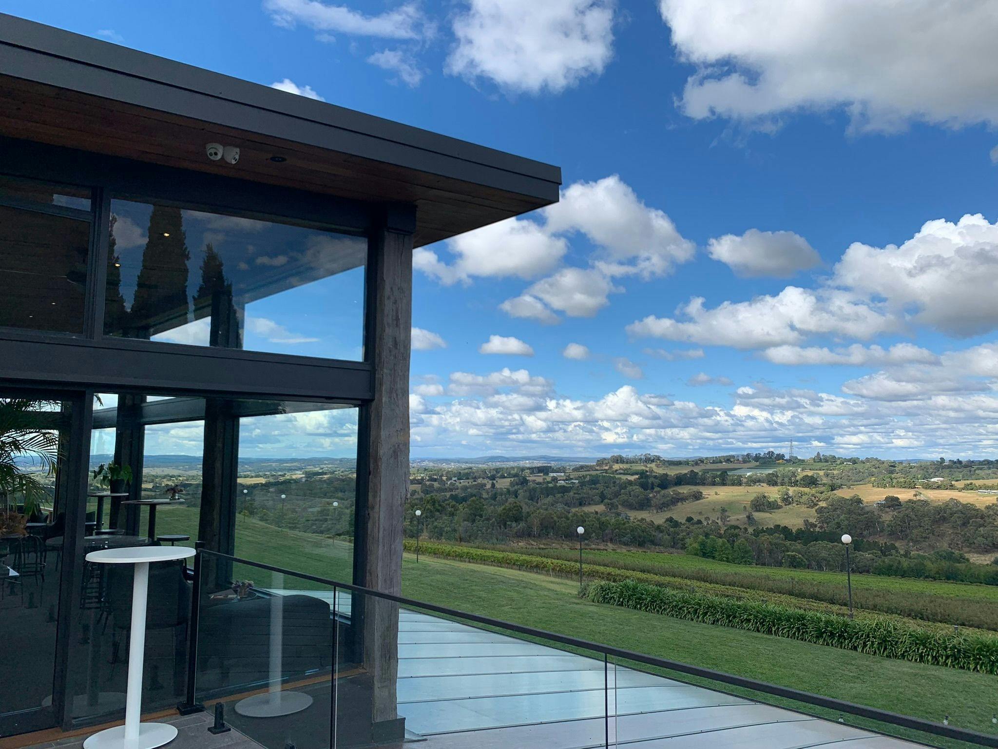 Corner of buidling with view over vineyard