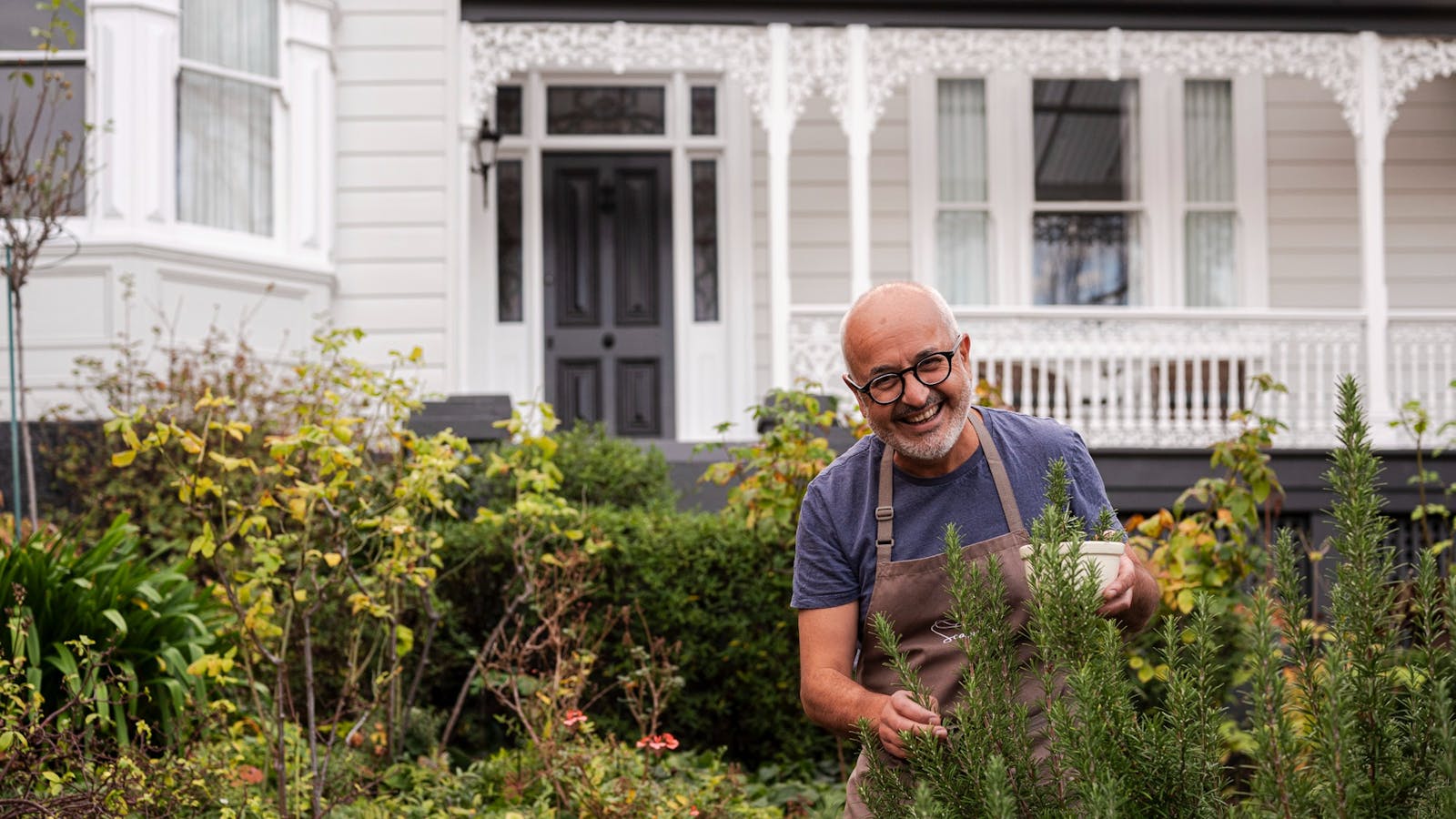 Collecting some herbs from the front garden