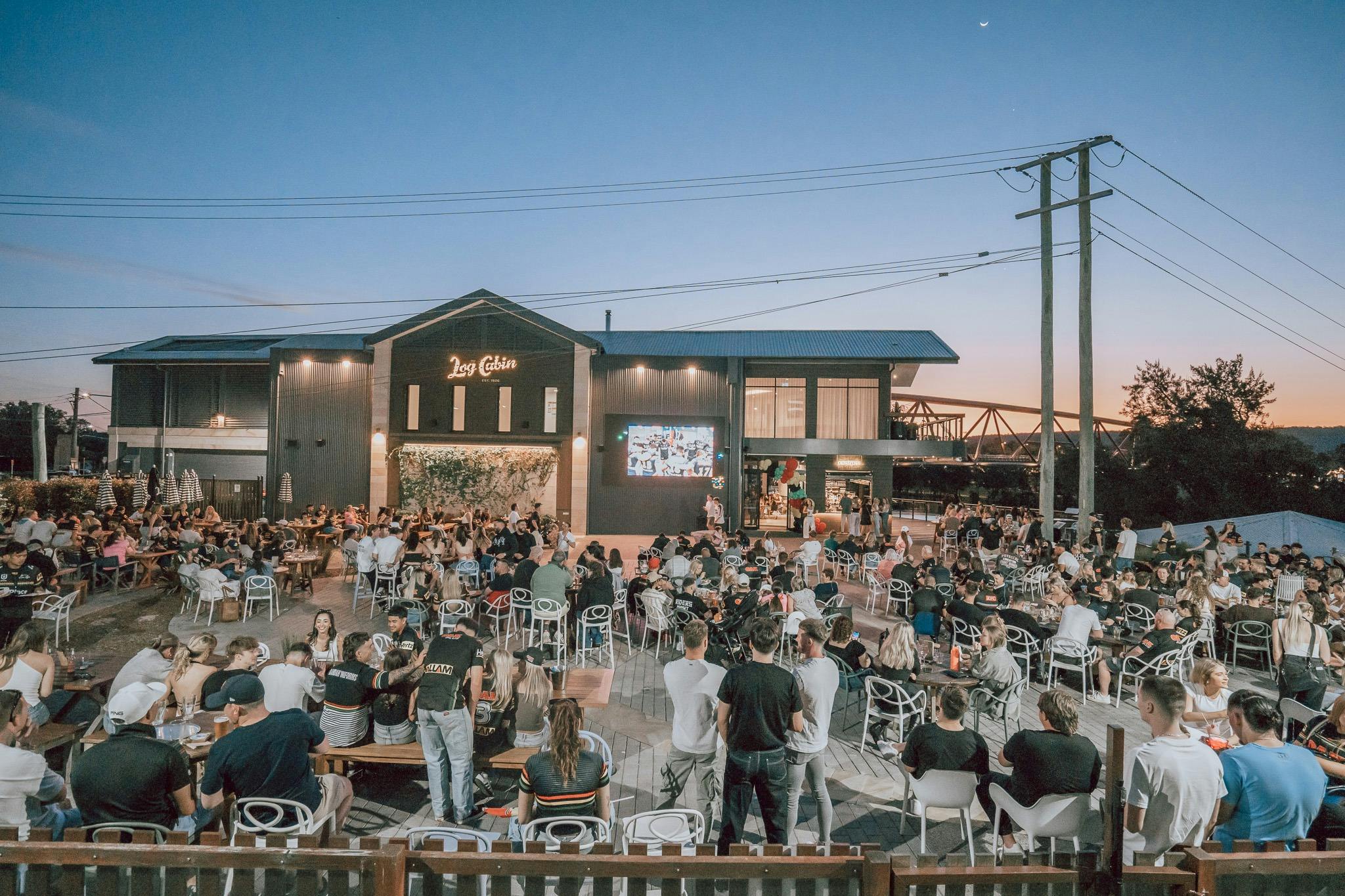 The Log Cabin at night