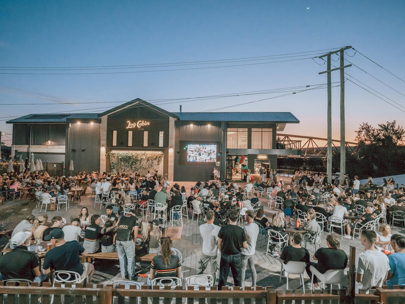 The Log Cabin at night