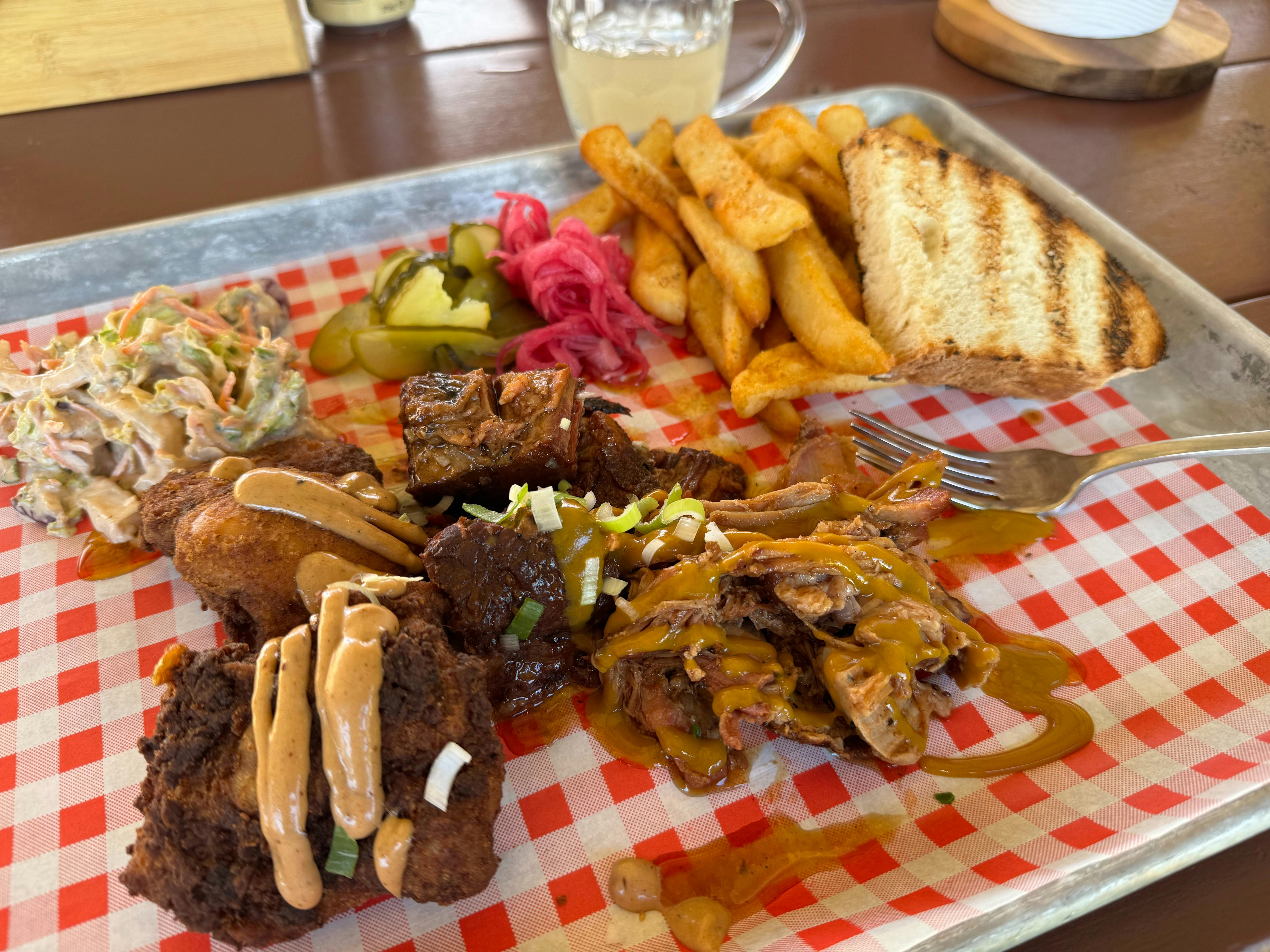 Delicious slow cooked meats at the Chapman Valley's famous Burnt Barrel