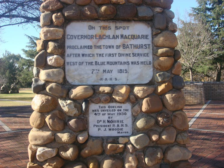 A stone Cairn Dedicated to the proclamation of Bathurst.
