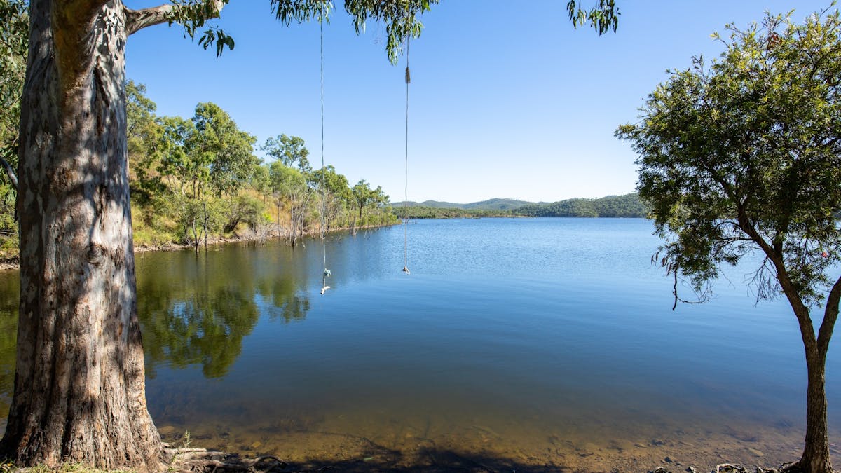 Rope swing over Lake Cania