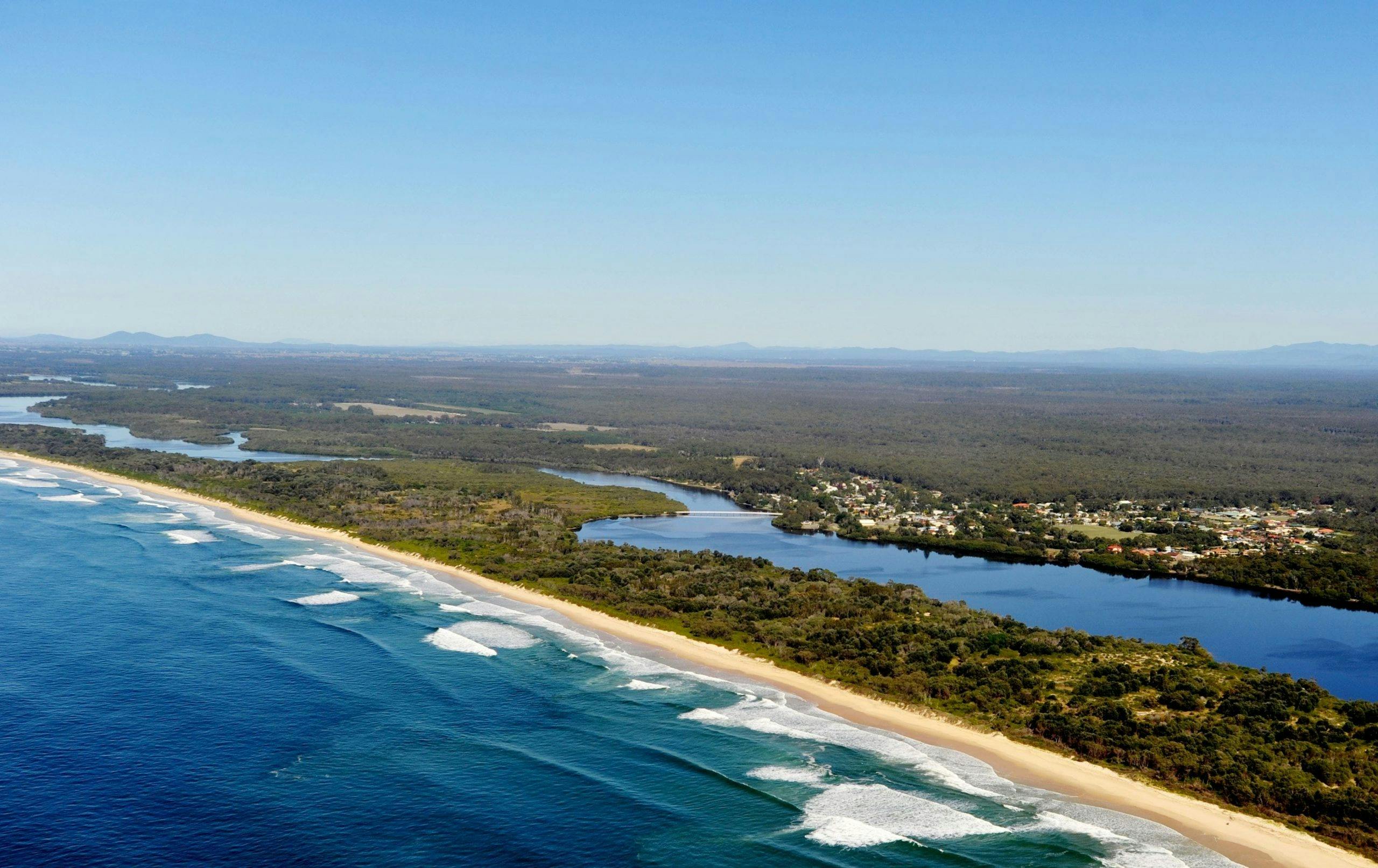 Aerial view looking south west of Stuarts Point Beach