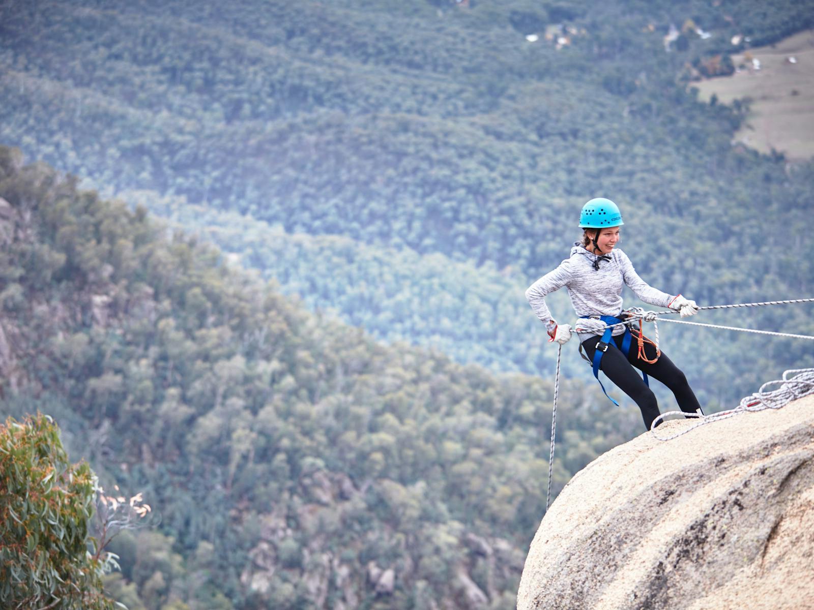 Abseiling off Echo Point Lookout on Mount Buffalo