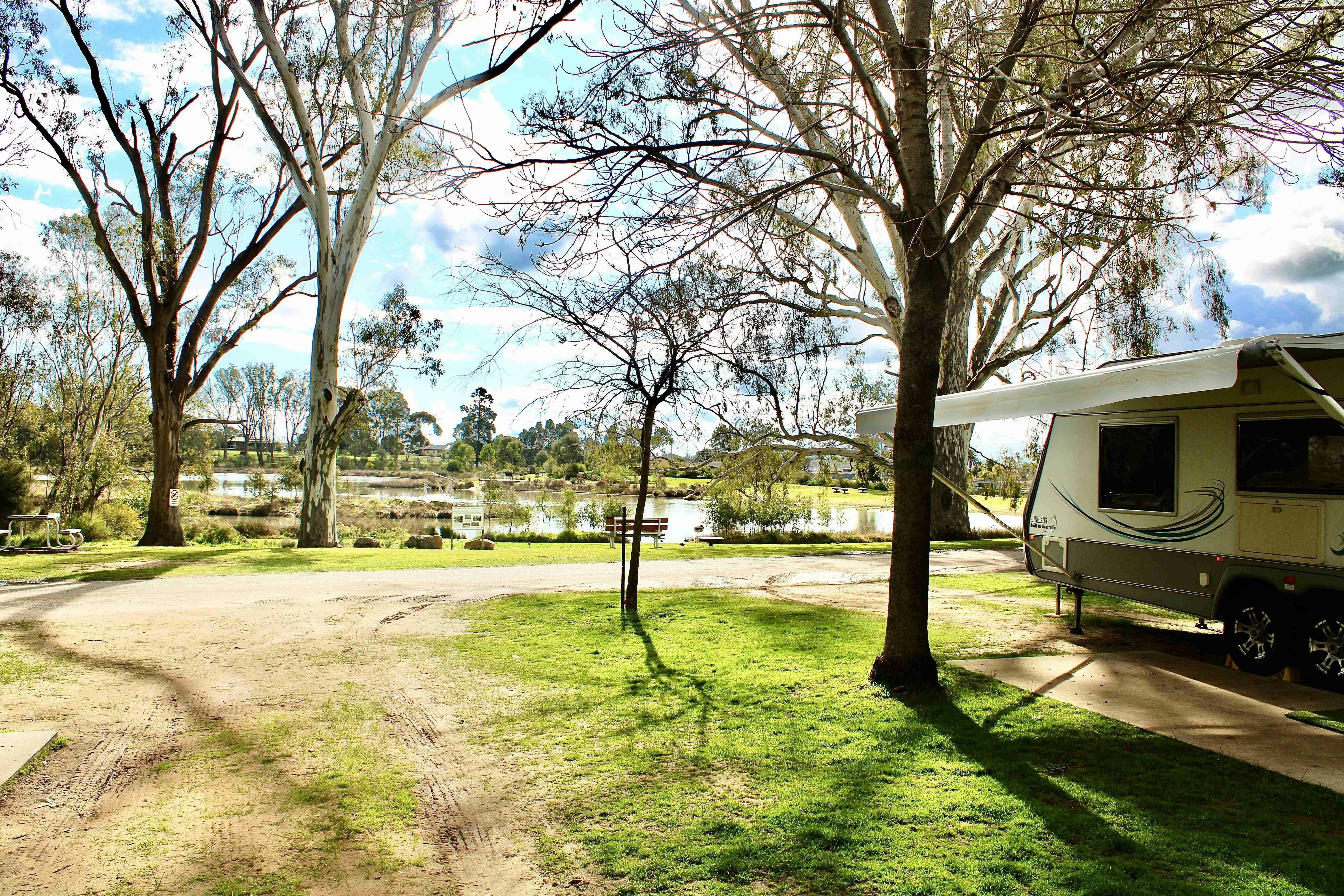 Caravan parked at BIG4 Rutherglen Holiday Park