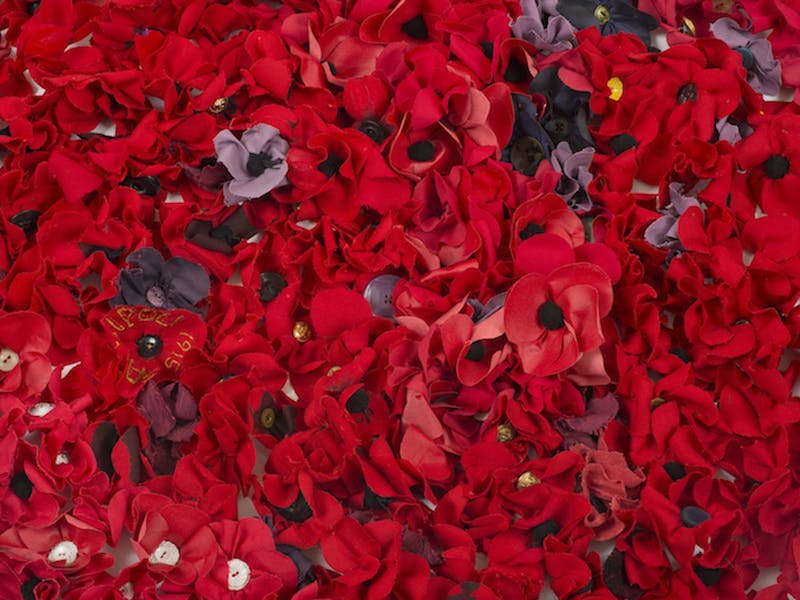 MEREDITH BRICE War and flowers 2014, textile installation: cotton, polyester, silk, and plastic