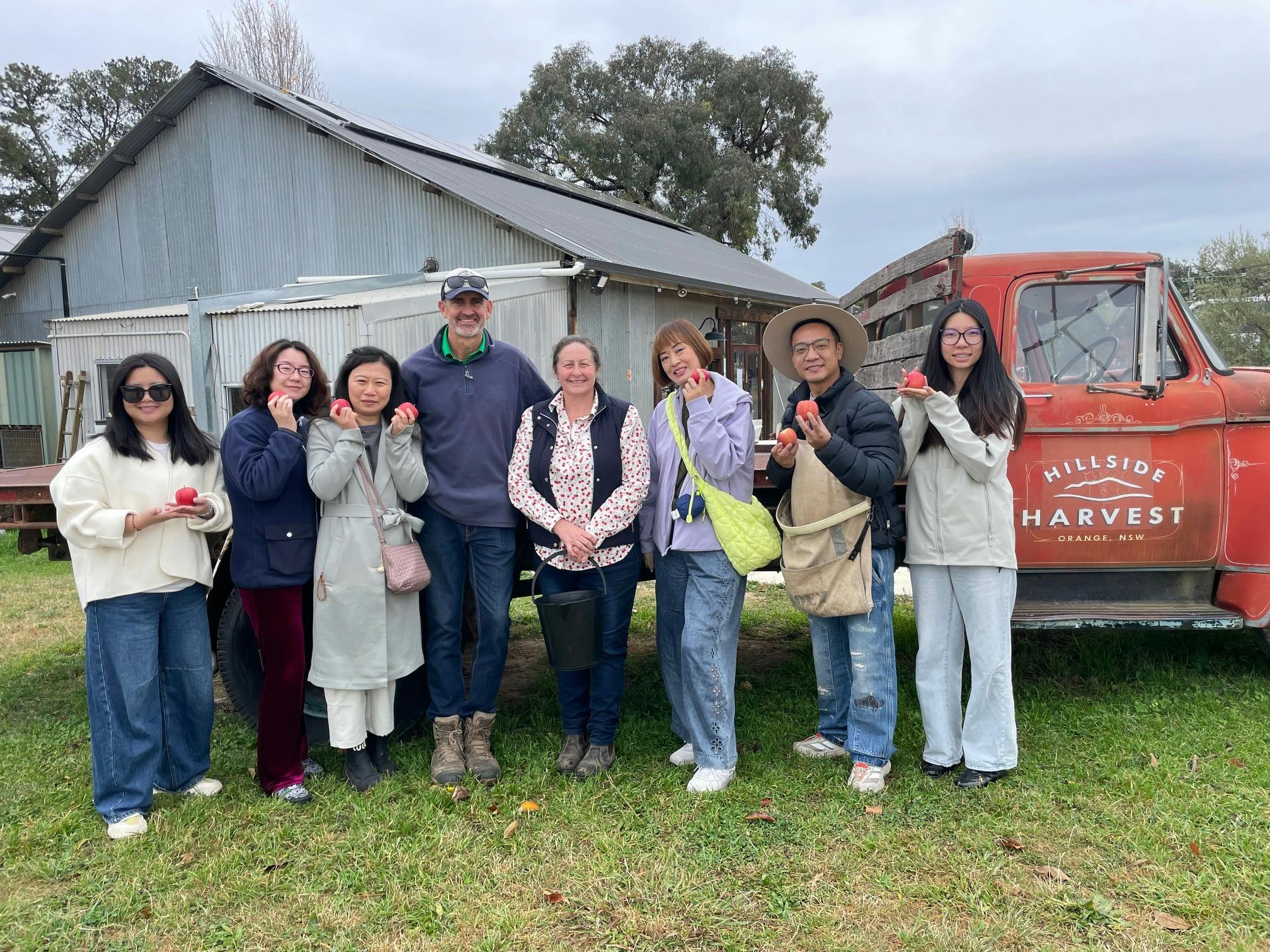 Small group at the completion of an orchard tour