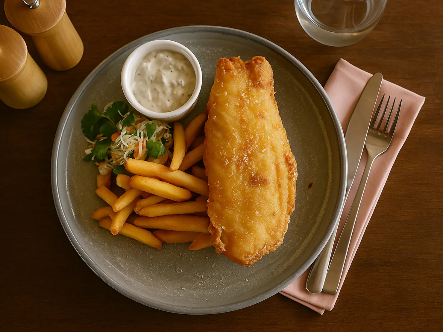 Pub‑favourite fish and chips with lemon and tartare