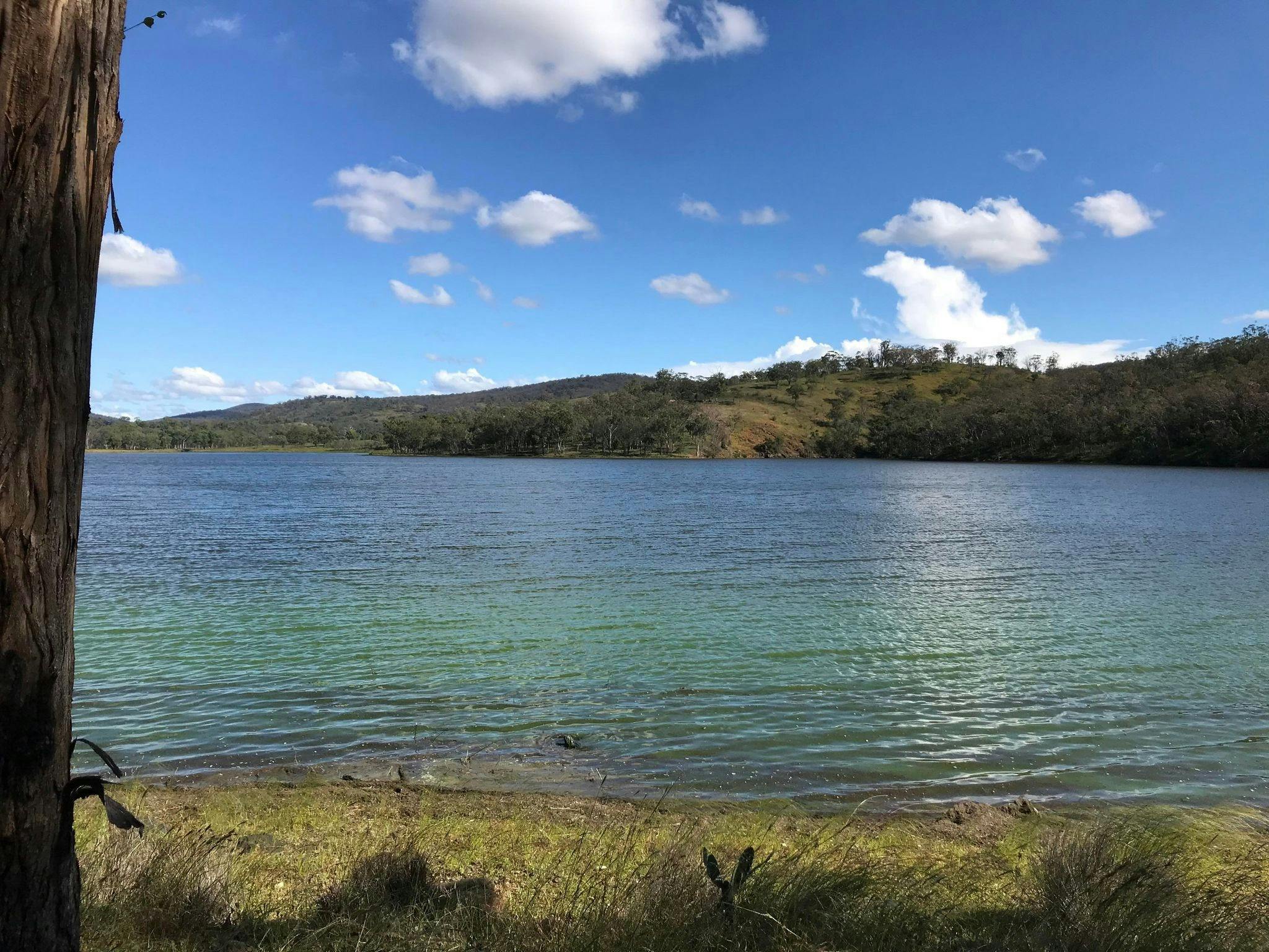 Image of a beautiful blue body of water with trees in the background Image of a beautiful blue body of water with trees in the background