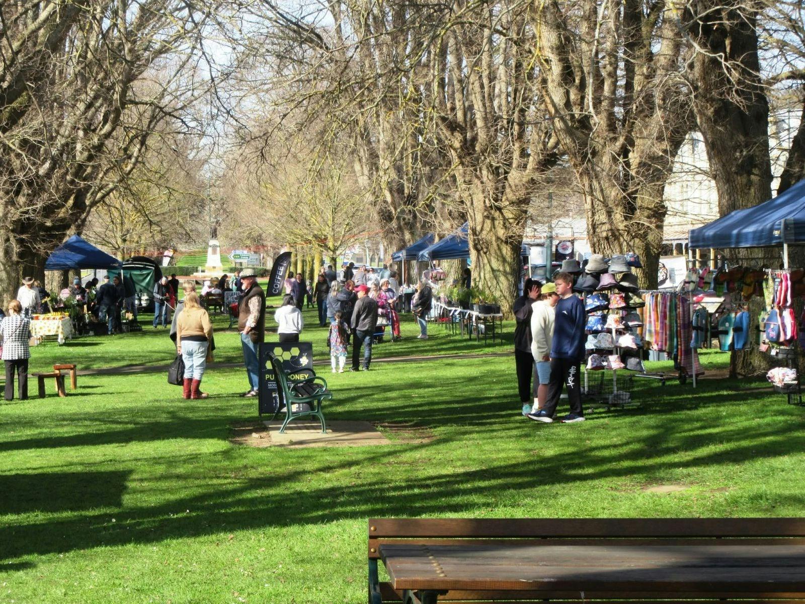 people walking along the avenue of elms on market day