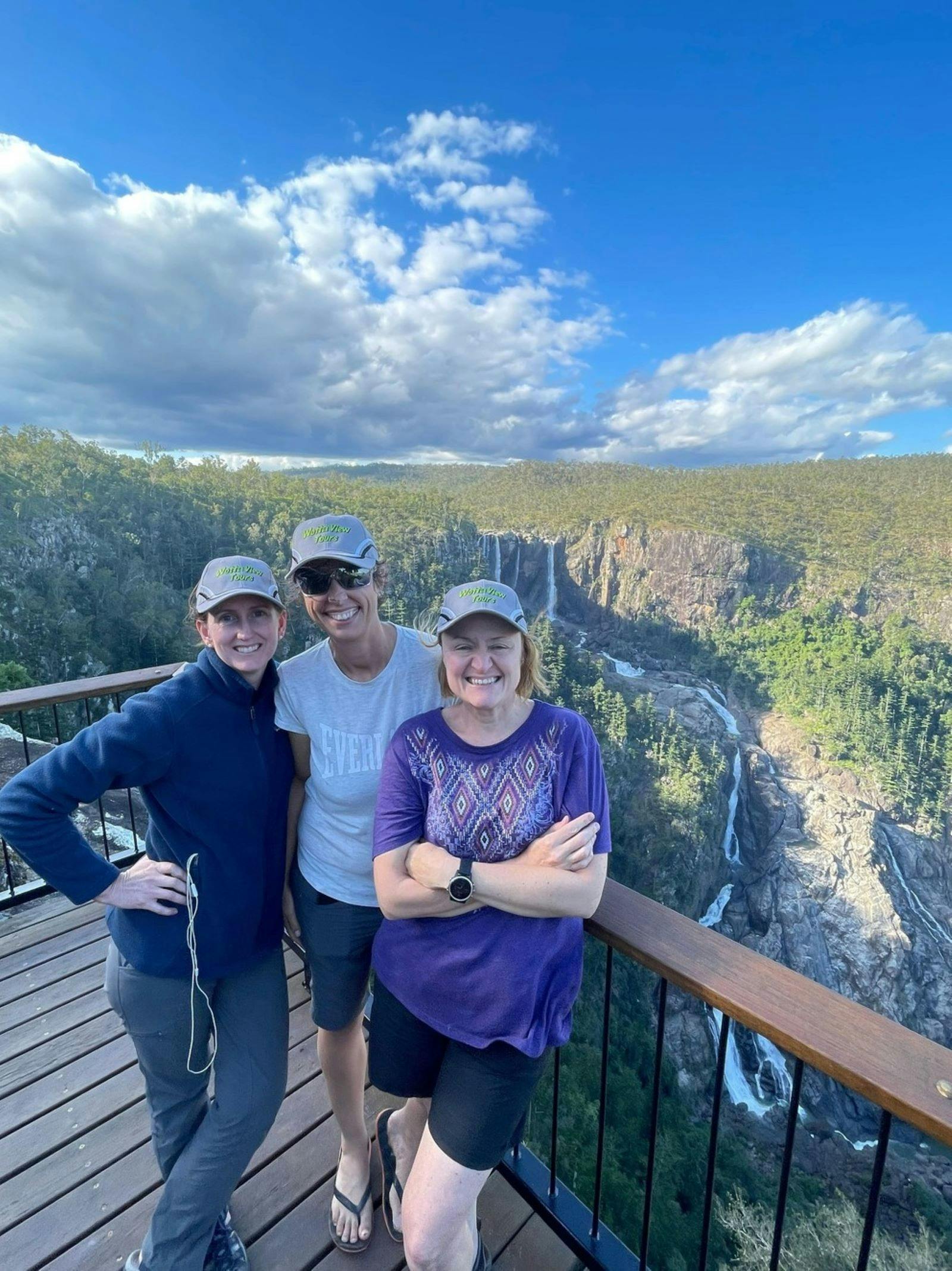 Guests at gorge waterfall