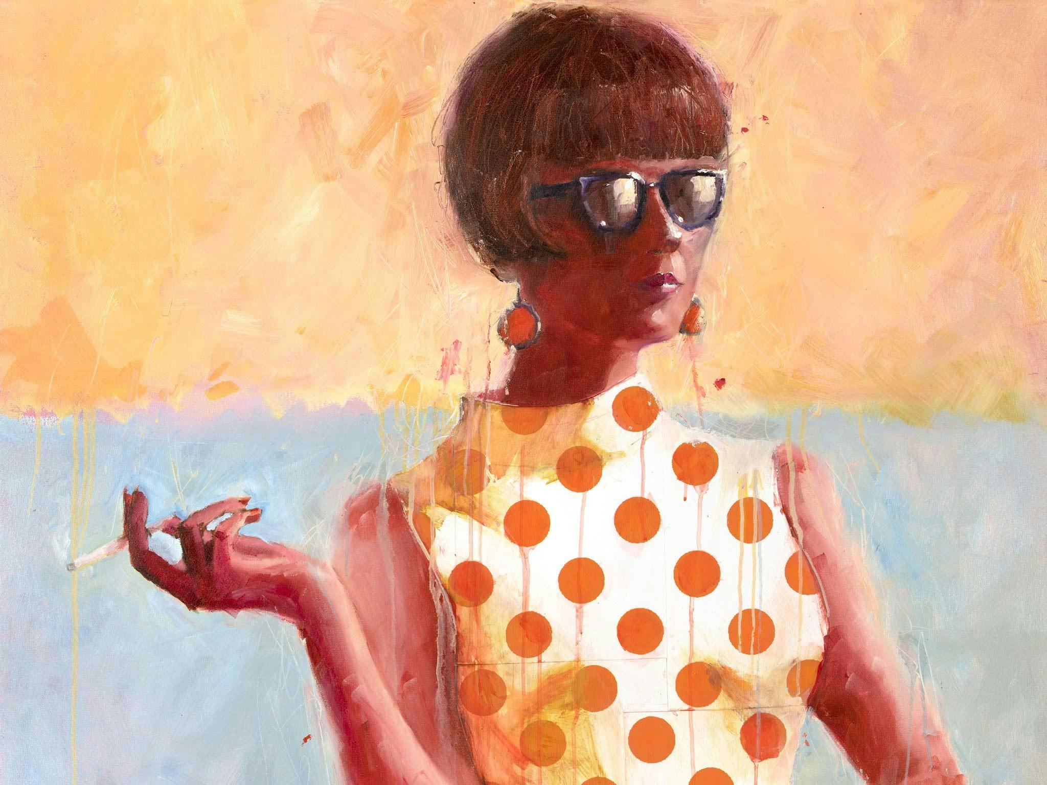 Close up of oil painting called Too Cool for Summer