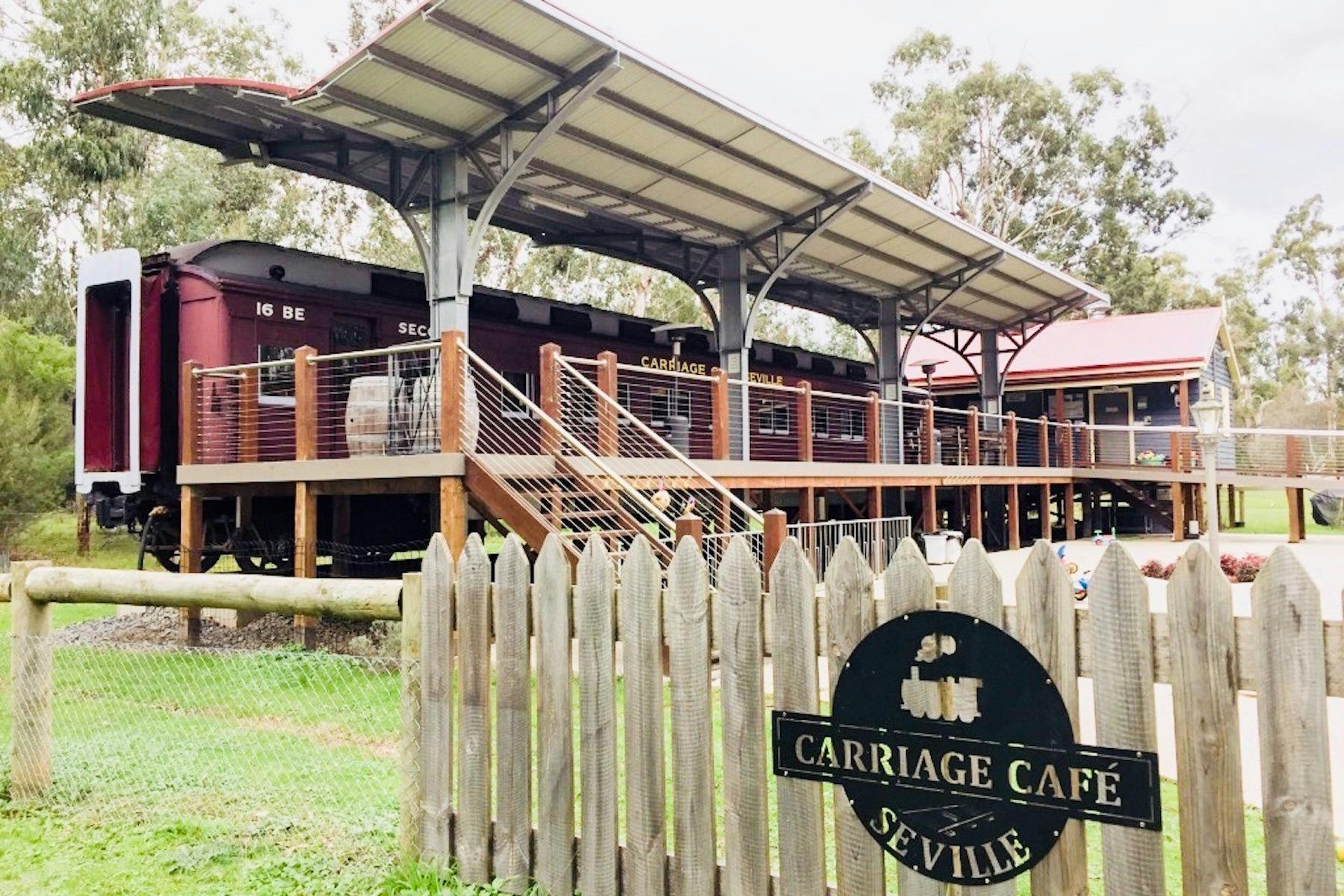 visiting the carriage cafe for morning tea on the warburton rail trail