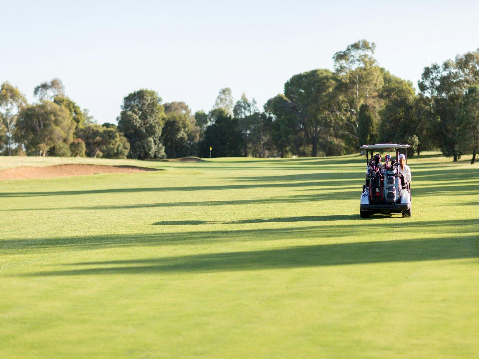 Cart Driving Down Green Fairway