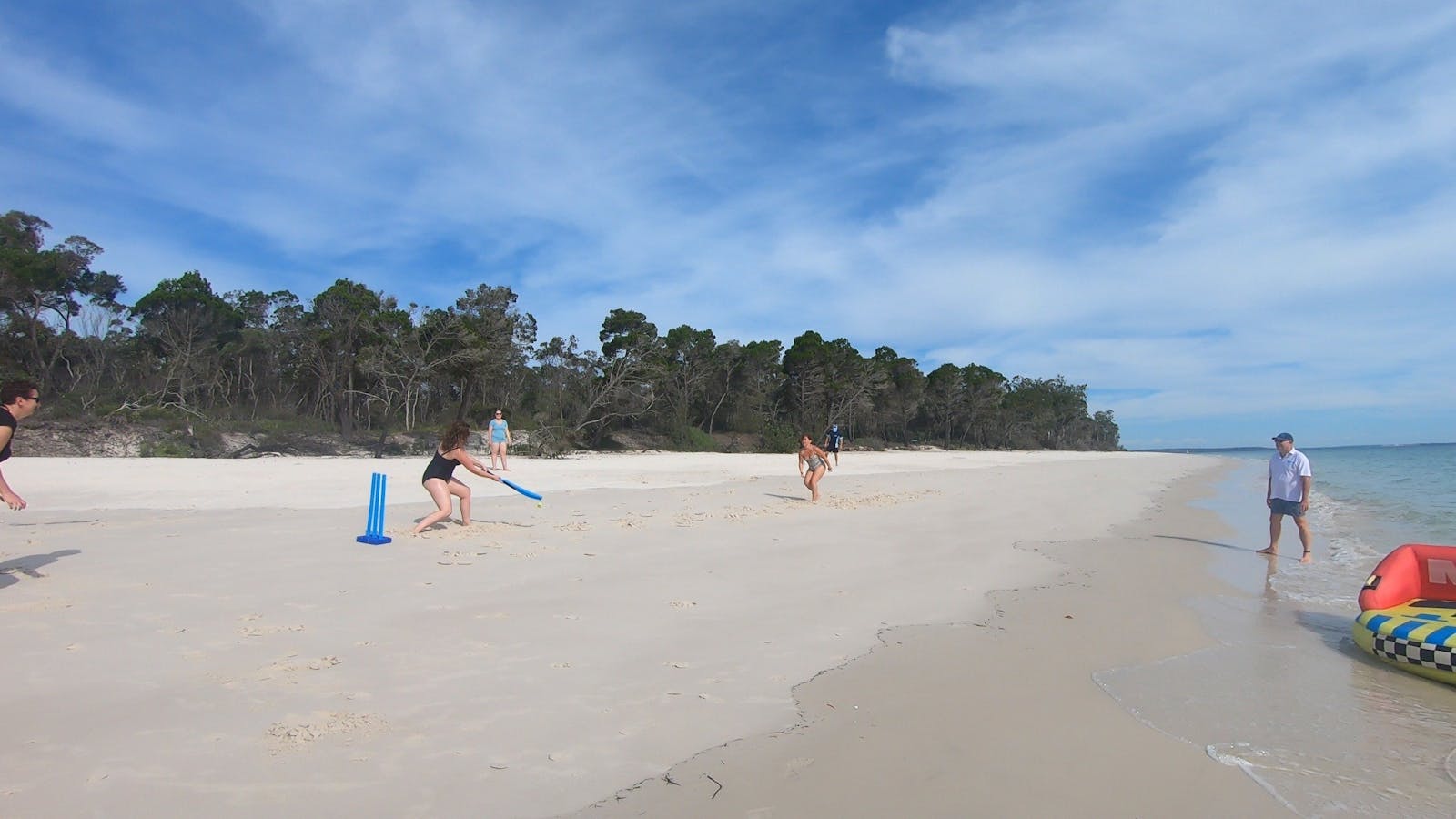 Beach cricket on secluded West Coast Fraser Island beach half-day tour