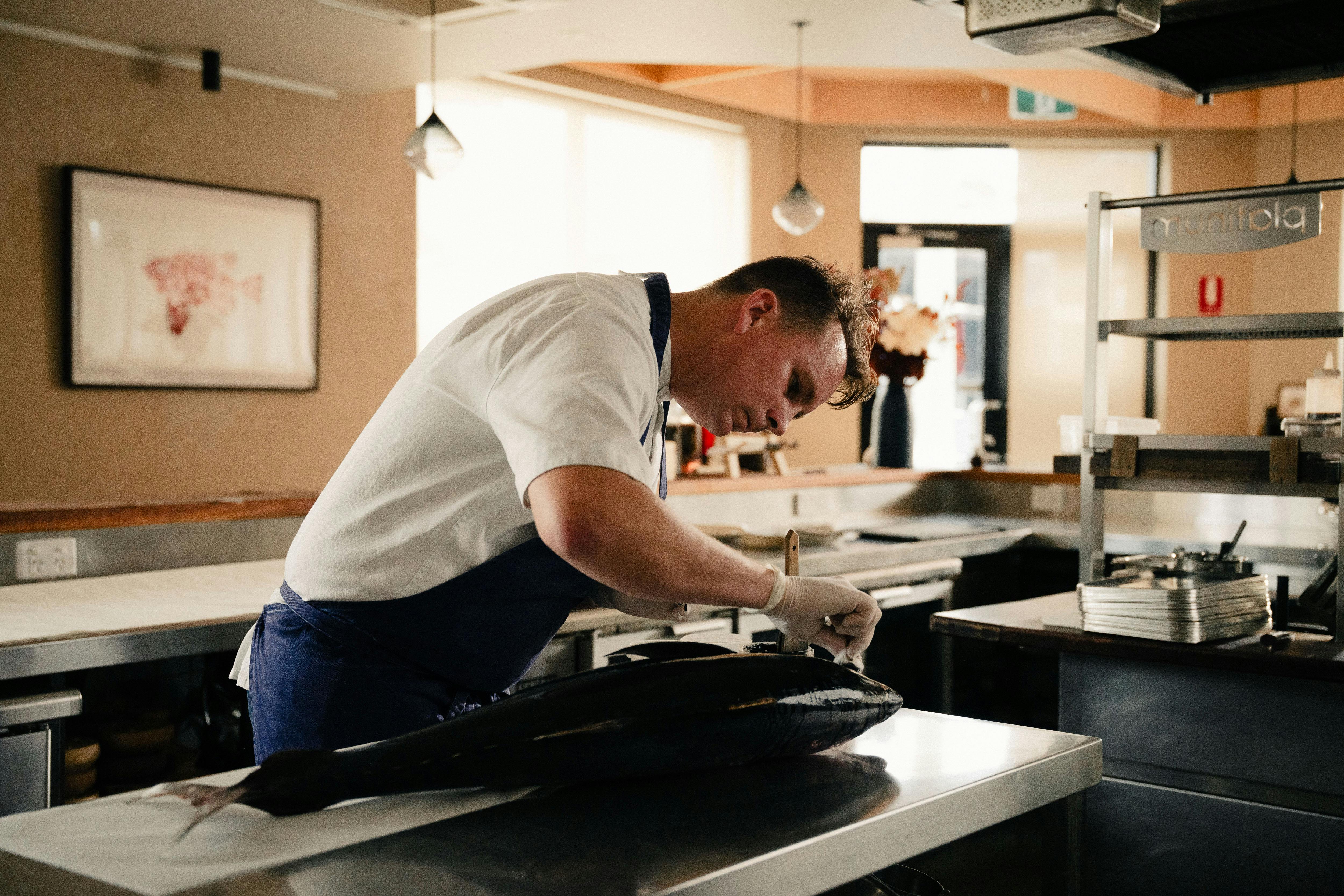 Gyotaku art studio inside Pipit's open kitchen