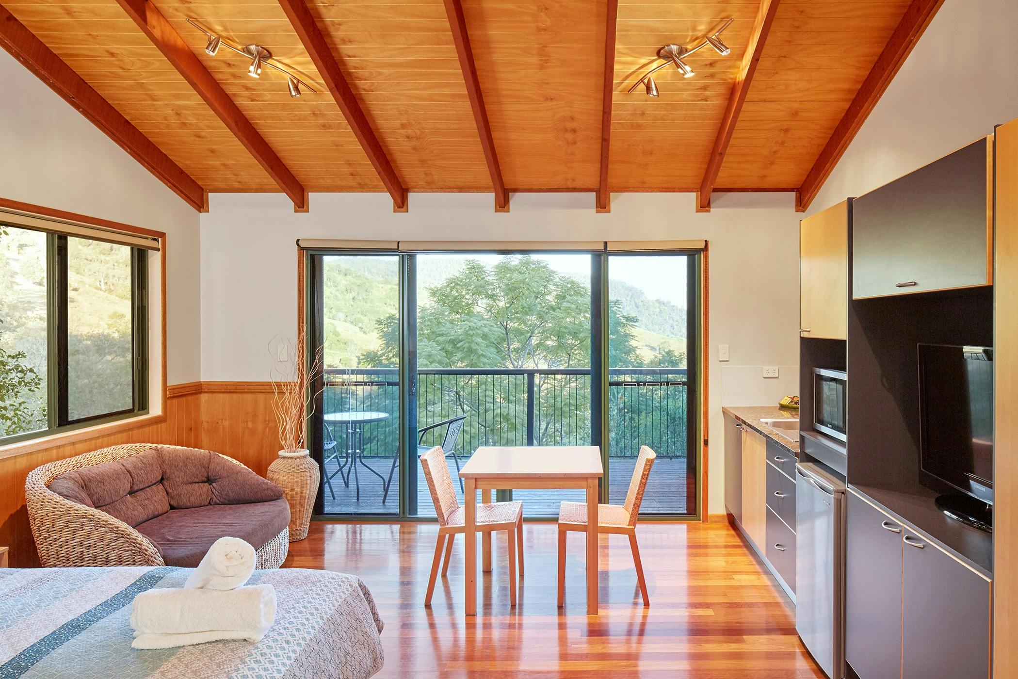 Internal shot of cottage with view