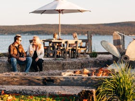 Views of landscaped gardens on the waters edge.
