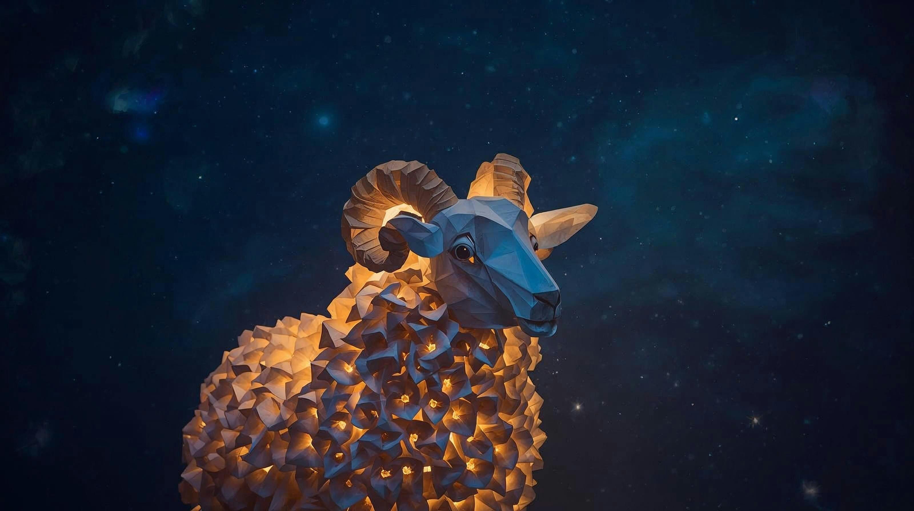 A light sculpture of a ram, lit from within