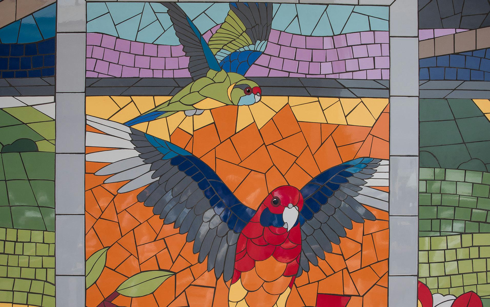 Blyth Mosaic-Parrots detail