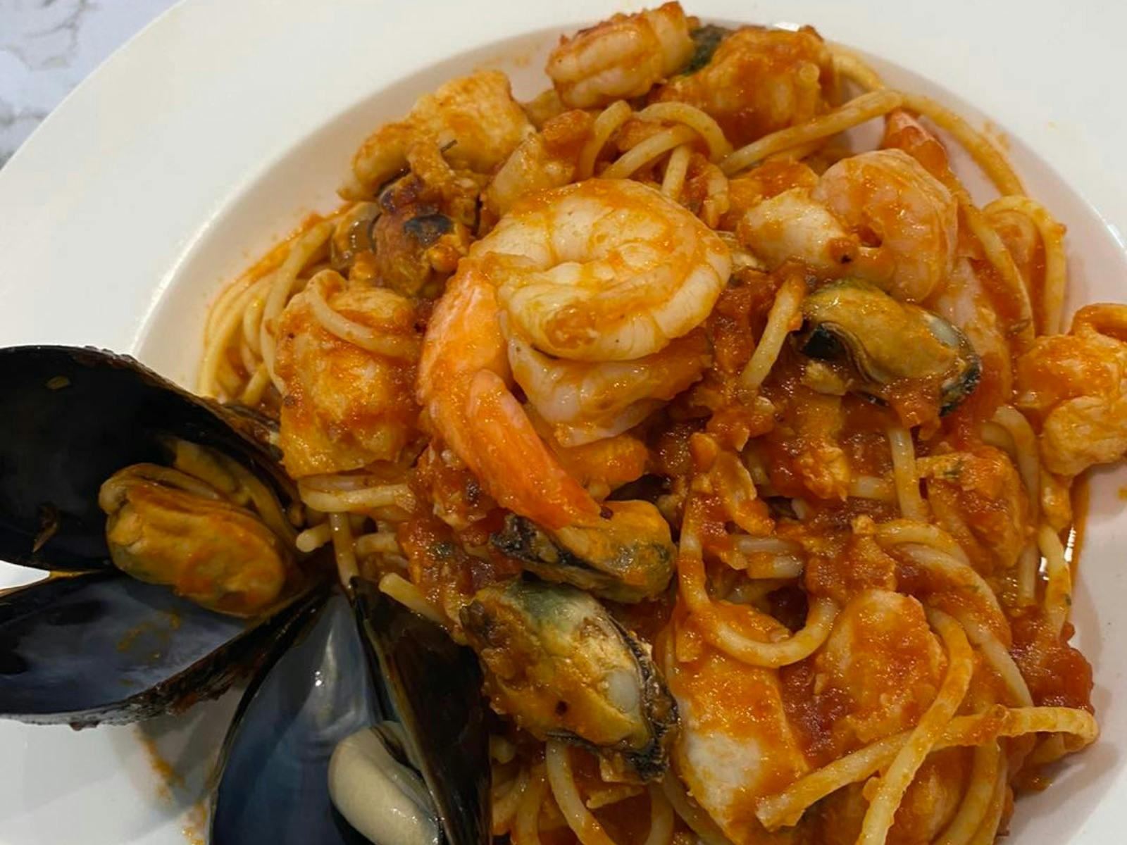 Seafood pasta dish