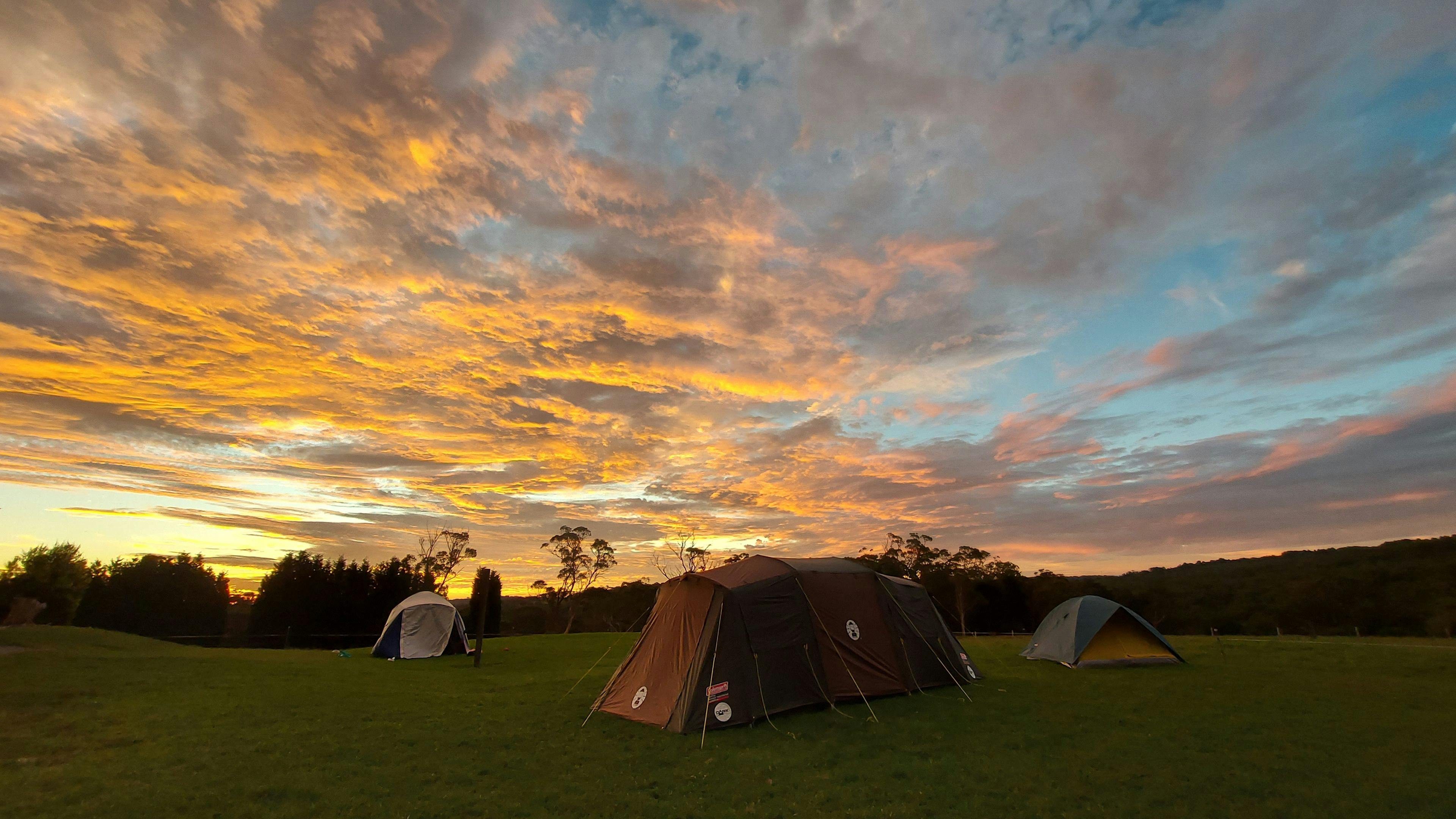 Sunsets are beautiful at Fern Valley Ranch. (This is one group of friends who booked out one Area).