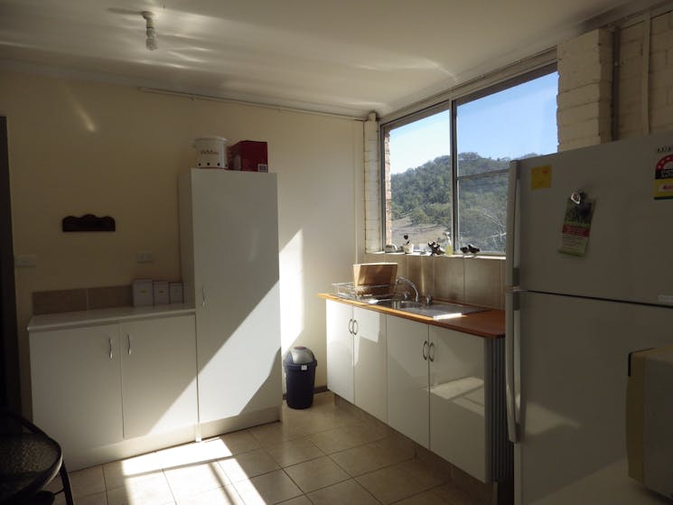 Kitchen With Dam Views