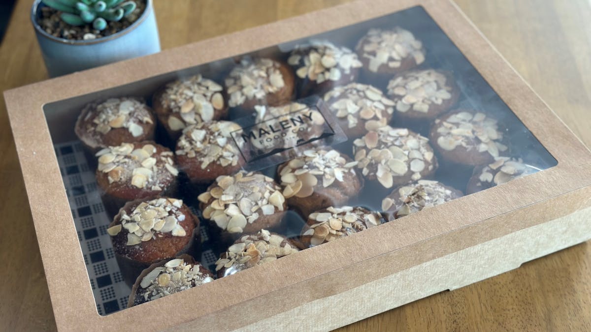 Box of sweet dessert muffins.