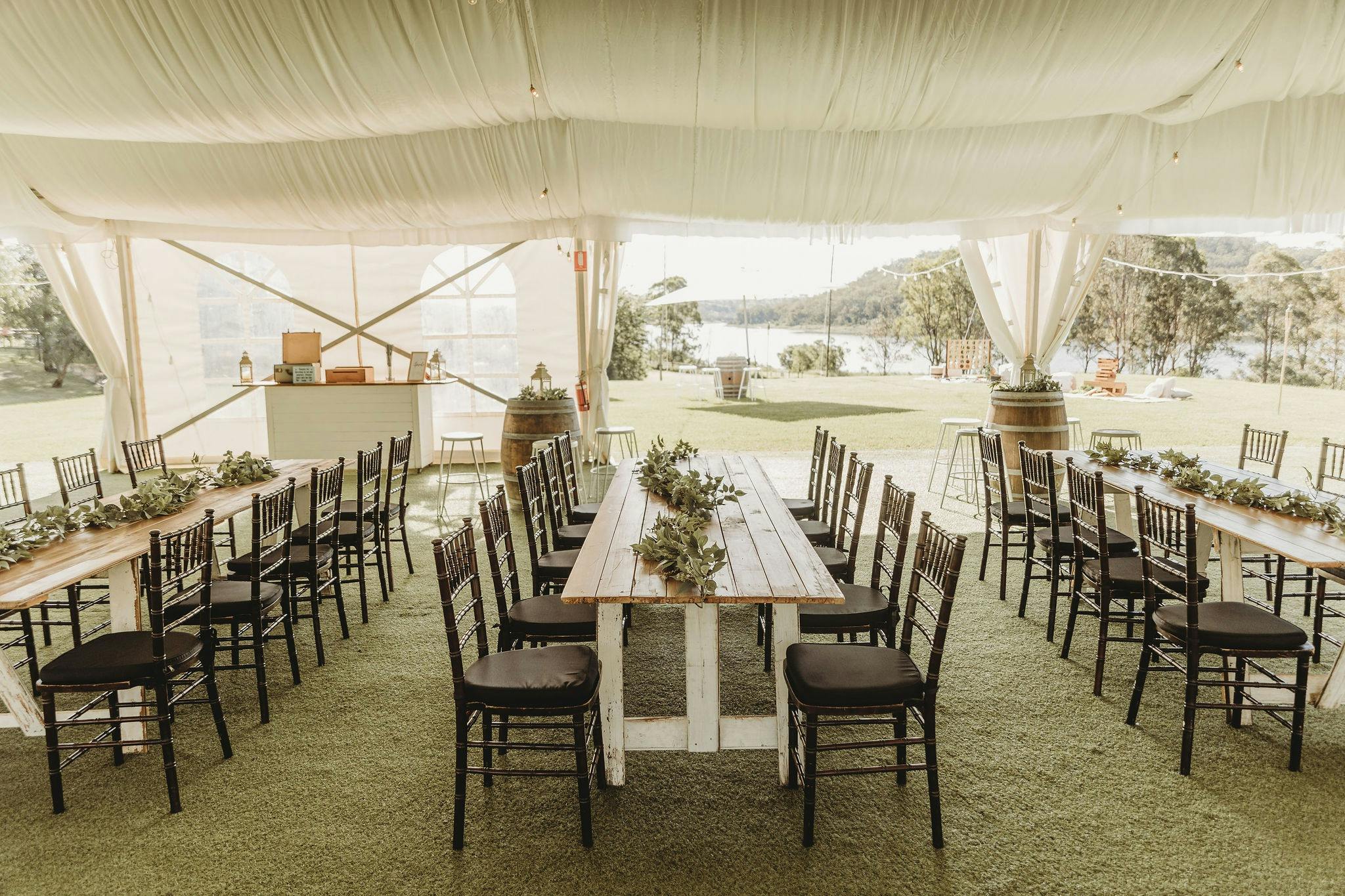 Dining with waterfront, sunset views