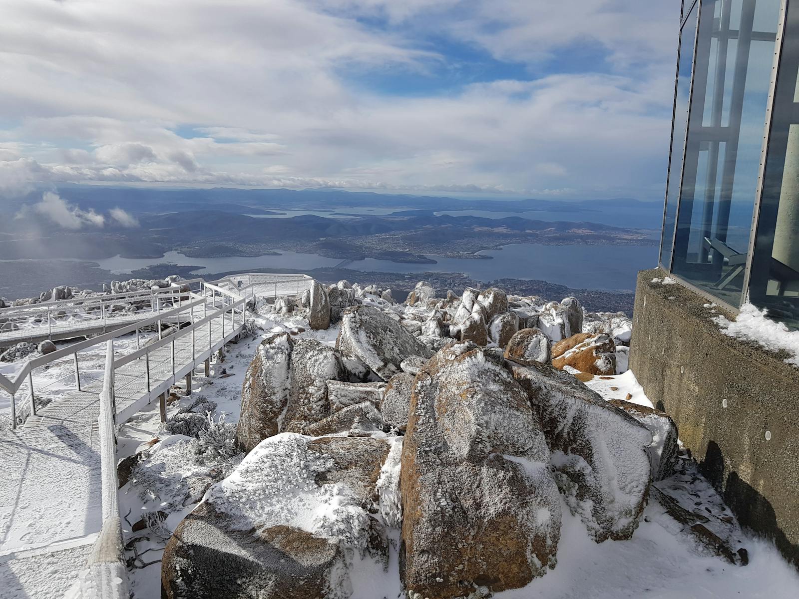 Lookout and observation areas covered in snow.