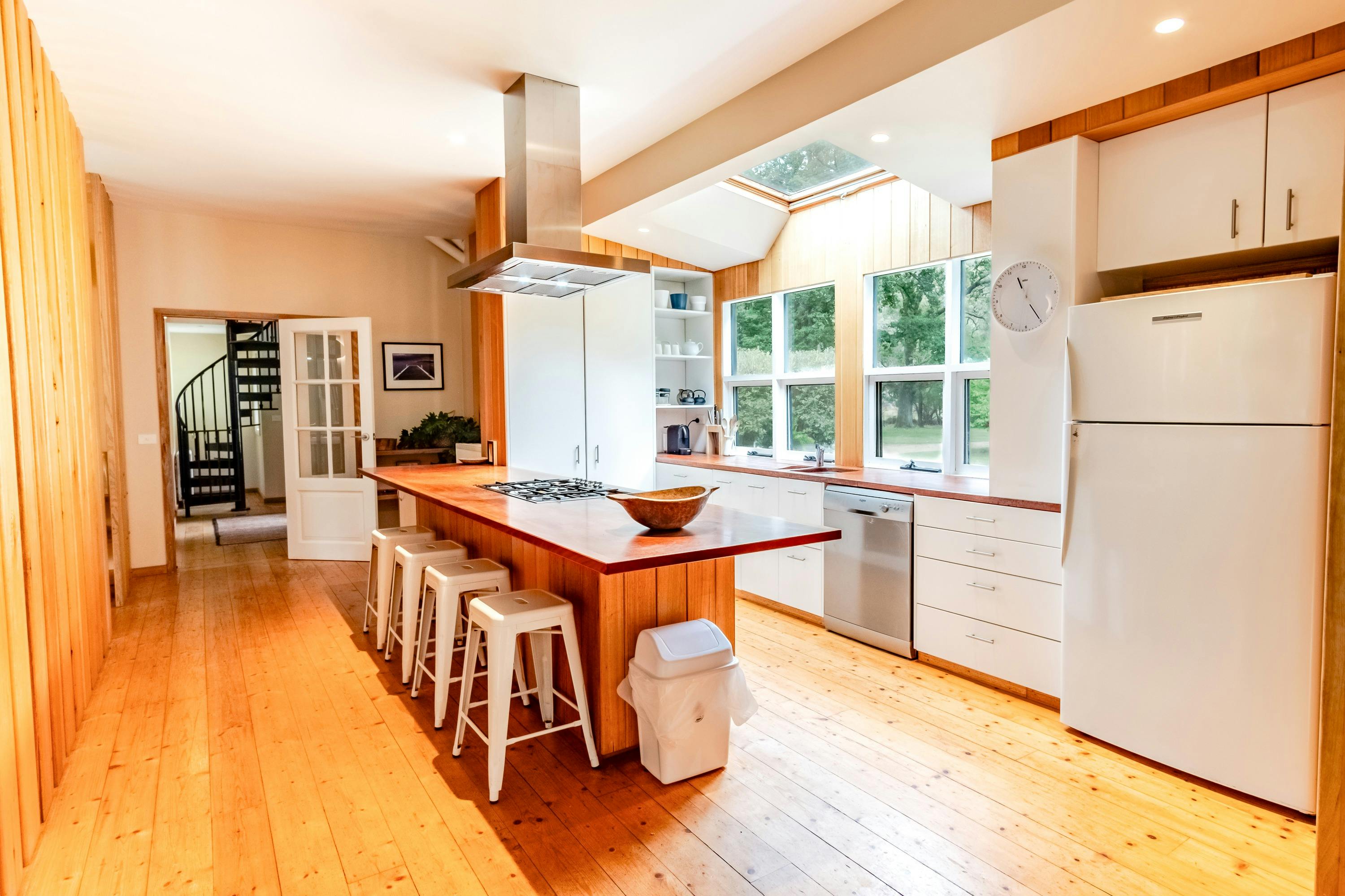 Kitchen with garden views