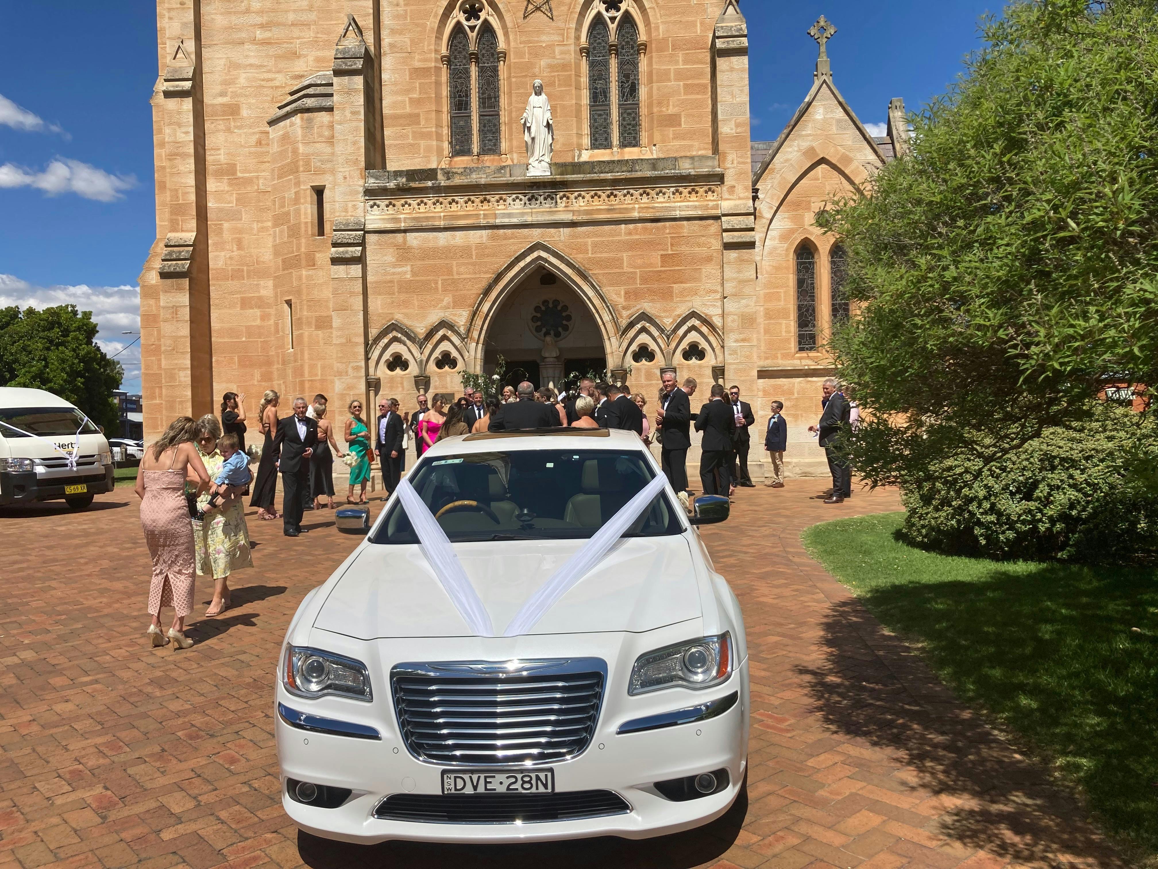 white wedding car