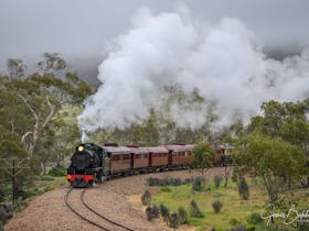 Hear the sounds of the rattle and whistles as this steam train rolls through the Flinders Ranges