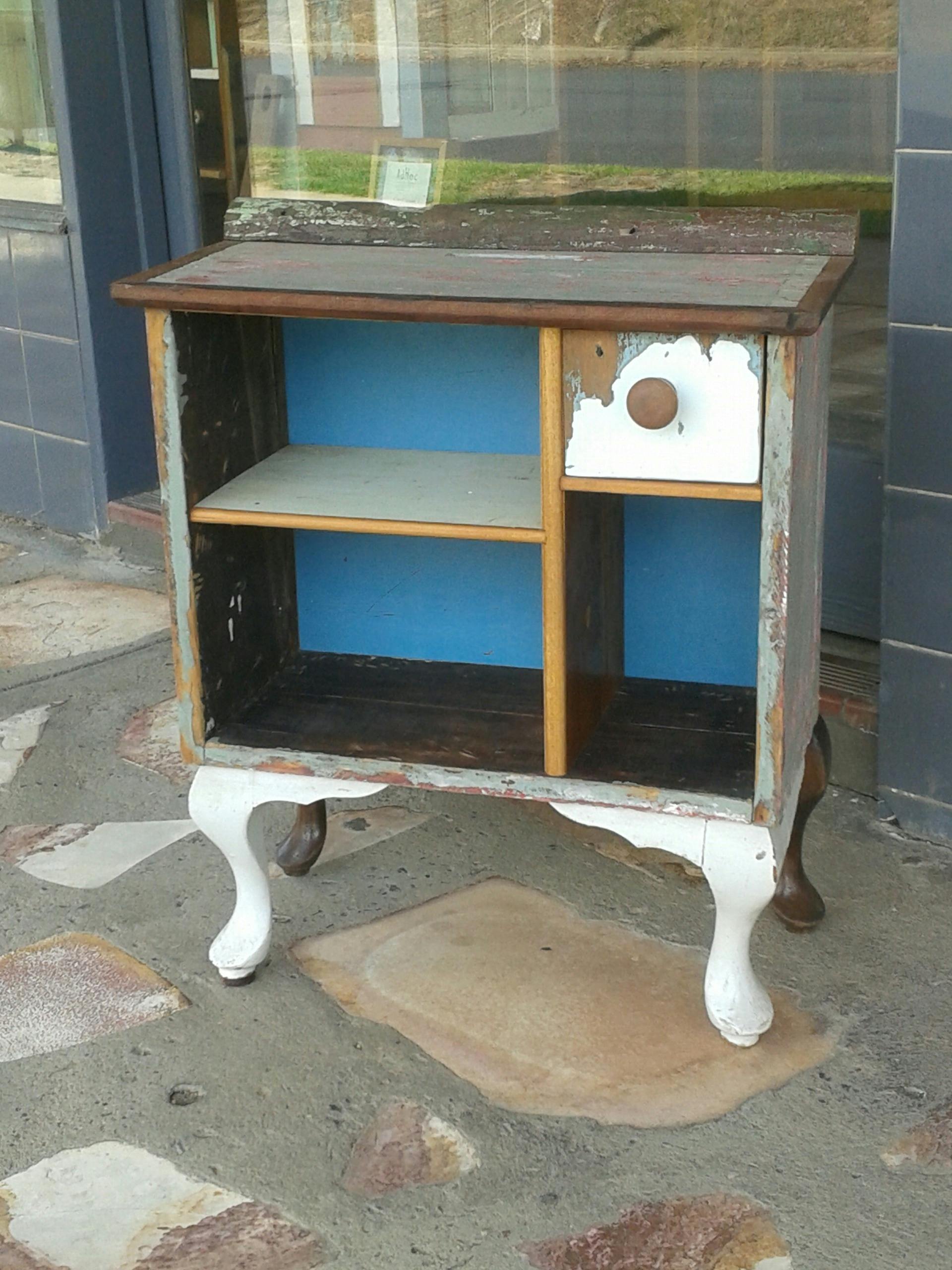 Small timber cupboard made from salvaged timber, with a small drawer