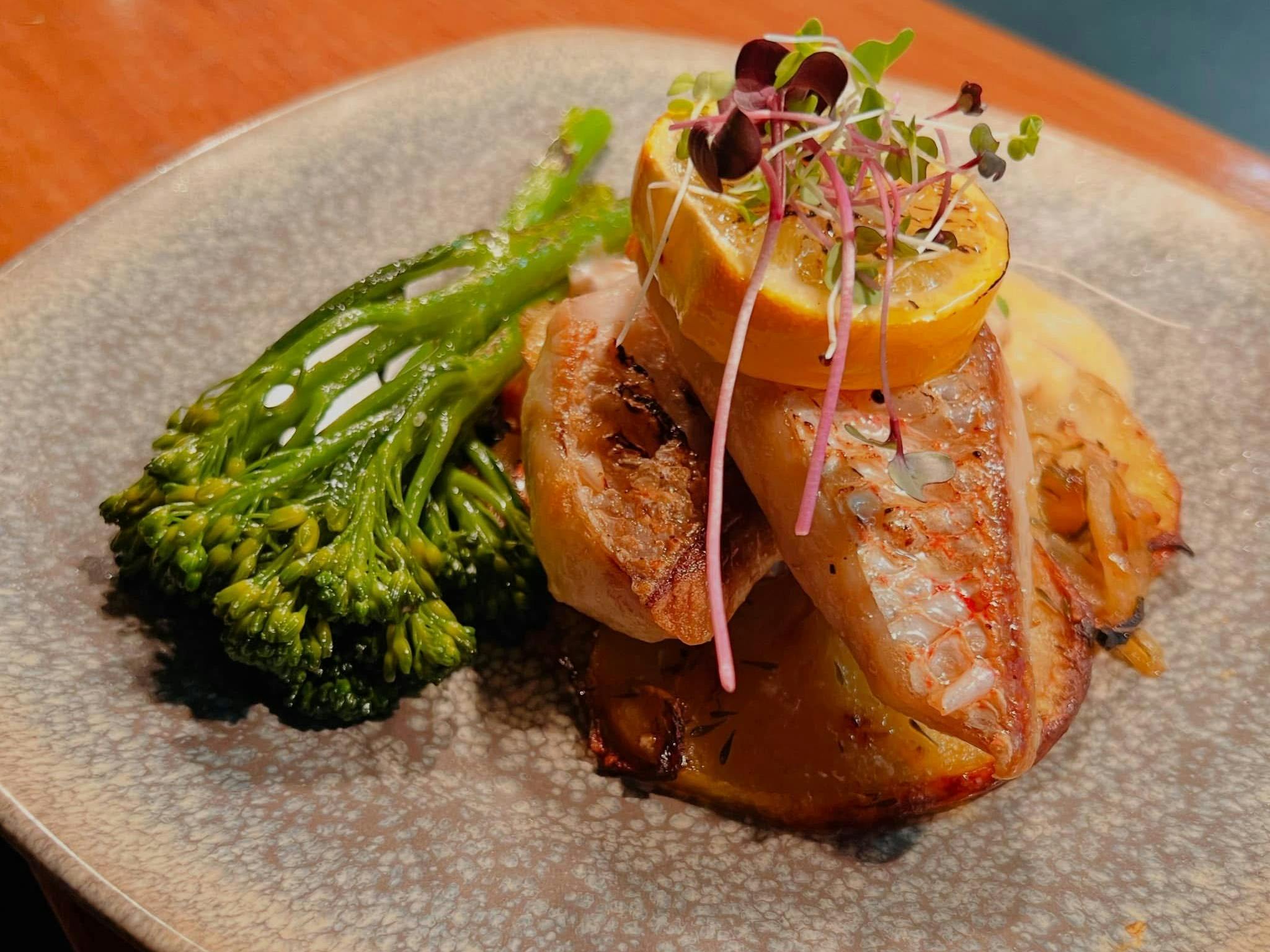 Dish plated with garnishes