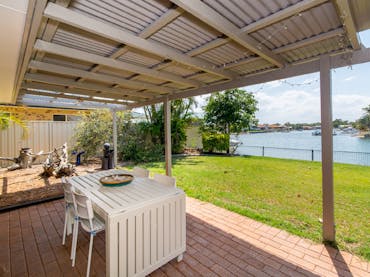 Outdoor area overlooking canal