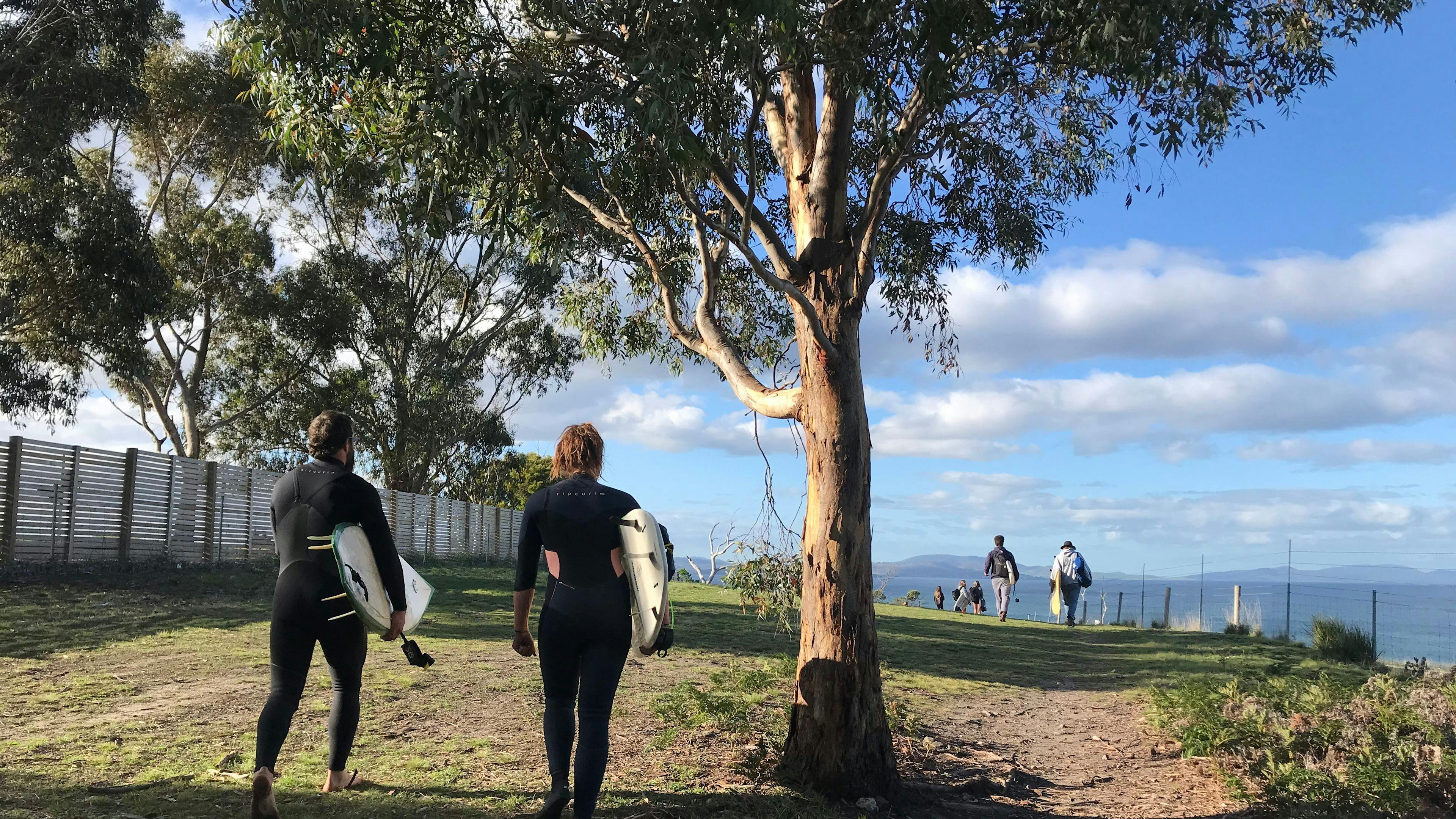 The walk over the hill from the campsite to the mays point break 