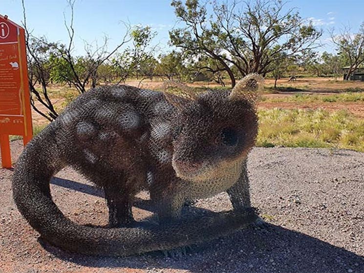 Mesh sculpture of a western quoll at Fort Grey campground. Photo: Jo Pedler &copy; DPE