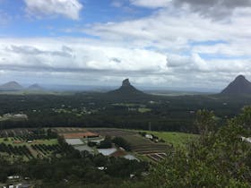 View (2) of Glasshouse Mtns from atop Coochin Twins
Mt Coonoowrin (Ctr) and Mt Beerwah to the right
