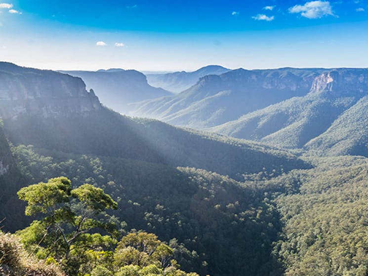 Panoramic view of Grose Valley from Govetts Leap lookout, Blue Mountains National Park. Simone