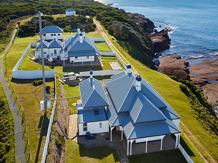 Aerial view of Green Cape Lightstation Keeper's Cottage in Ben Boyd National Park. Photo: N Cubbin/O