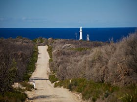 Dirt road leading to Green Cape Lightstation, the Pacific Ocean in the distance. Photo: Nick Cubbin/