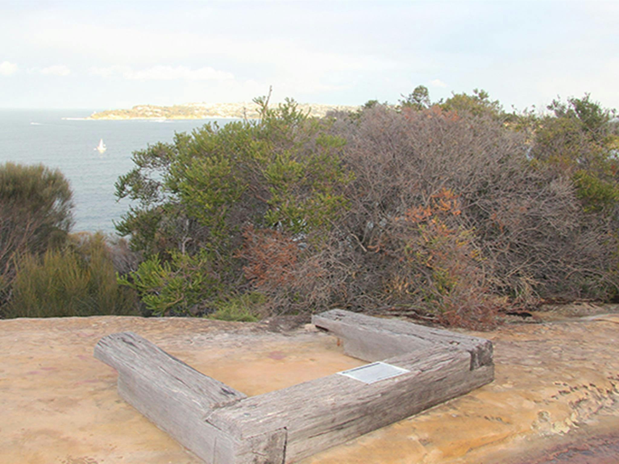 Logs protect Grotto Point Aboriginal engravings just off Manly scenic walkway. Photo: OEH/Natasha
